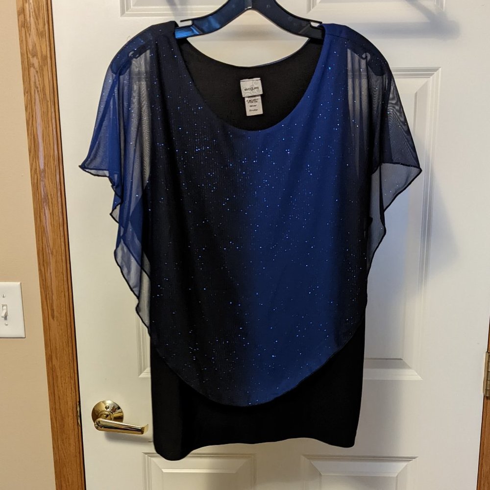 Plus Size Layered Poncho Top with Glitter Detail Royal Blue